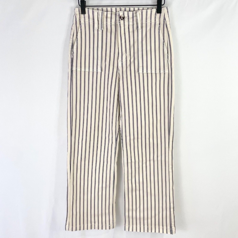 New Sam Edelman Striped Wide Leg Cropped Pants Chelsea Cream Indigo Size 27 / 4 - Picture 7 of 16
